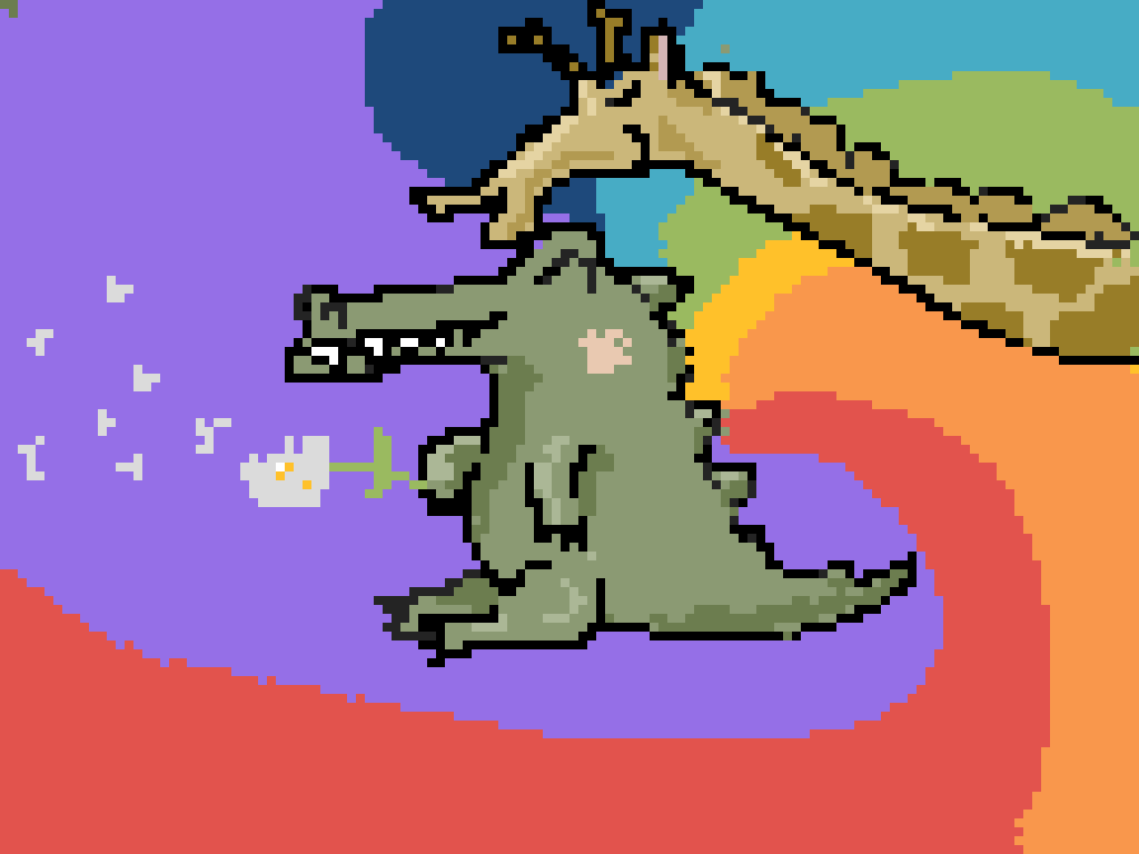 像素画_百格画_积木画_格子画_钻石画_拼豆豆_鳄鱼与长颈鹿